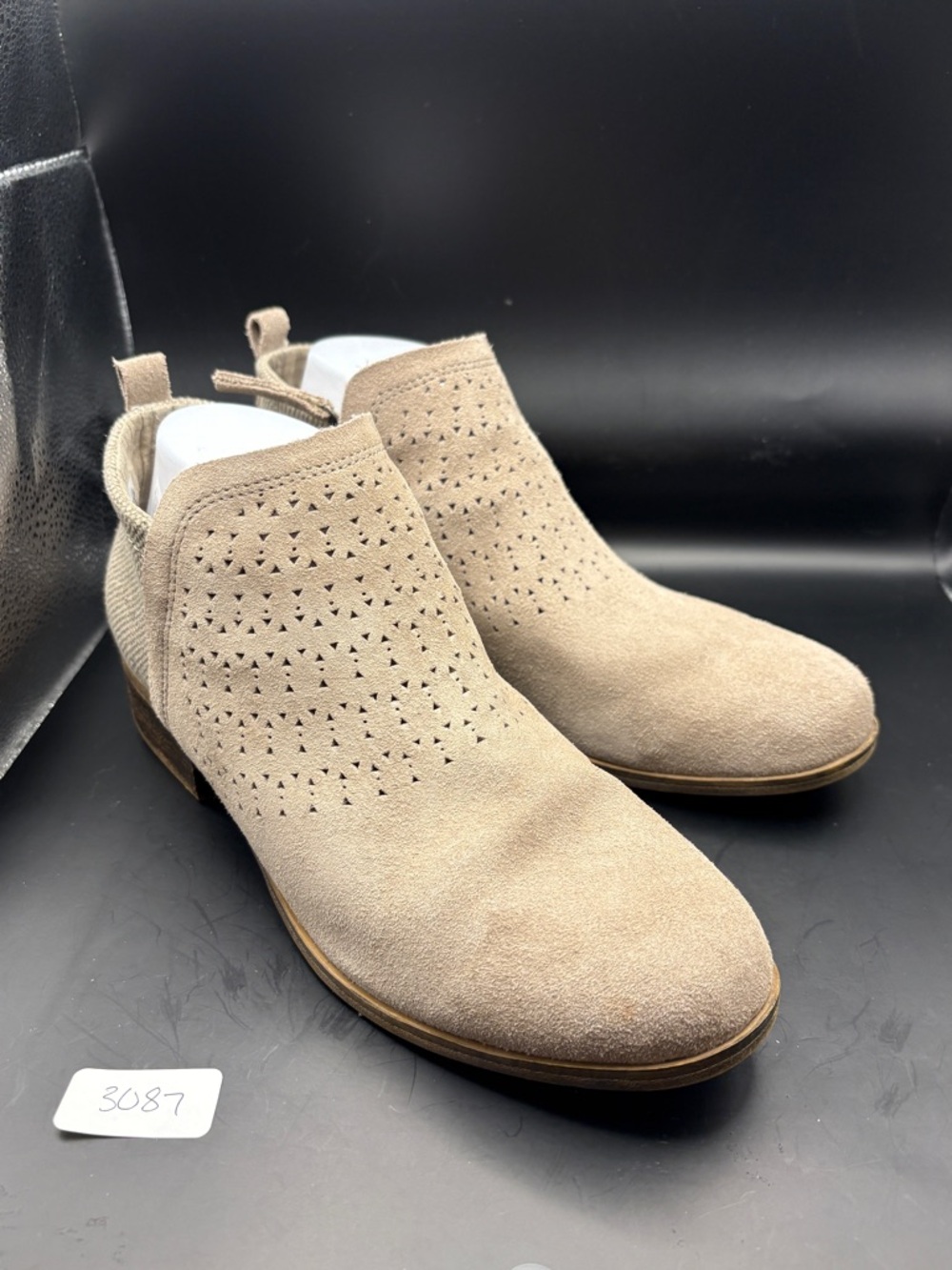Toms Beige and perforated suede bootie in EUC with side zip - size 9.5